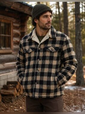 Woolrich Wool Checkered Shirt Jacket - Black and Tan